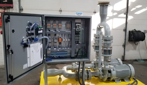 Custom waste water skid, control panel open